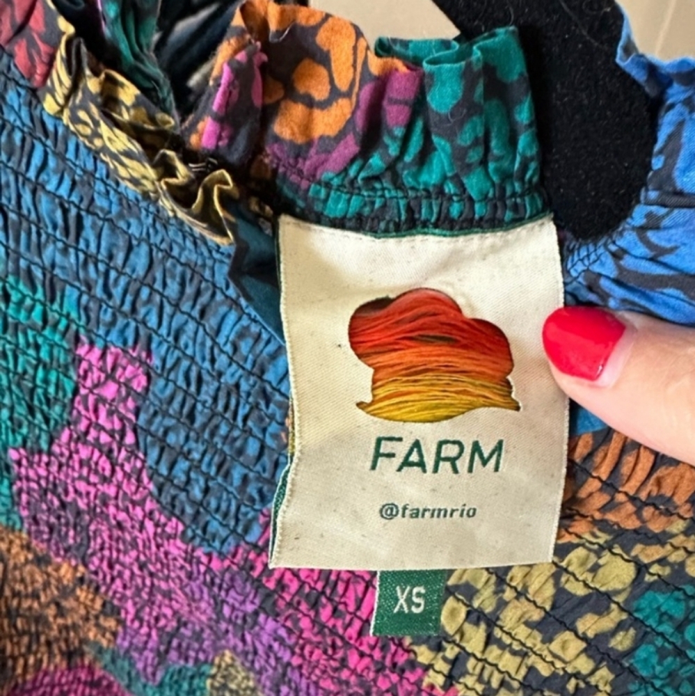 FARM RIO Rainbow Mixed Balloon Long Ruffle Trim Sleeve Blouse Like New - Picture 7 of 8